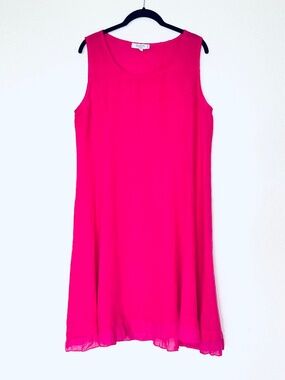 Allegra Masetti M Dress Hot Pink 100% Linen Tank Ruffle Hem Italy Beach Resort